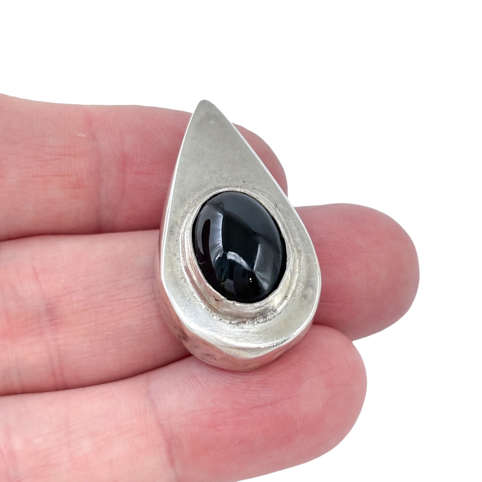 Vintage Sterling Silver 925 Black Onyx Teardrop Pendant